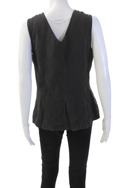 YFB Womens Linen Button Down Sleeveless Vest Blouse Black Size Small