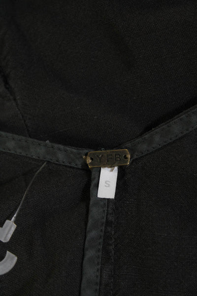 YFB Womens Linen Button Down Sleeveless Vest Blouse Black Size Small