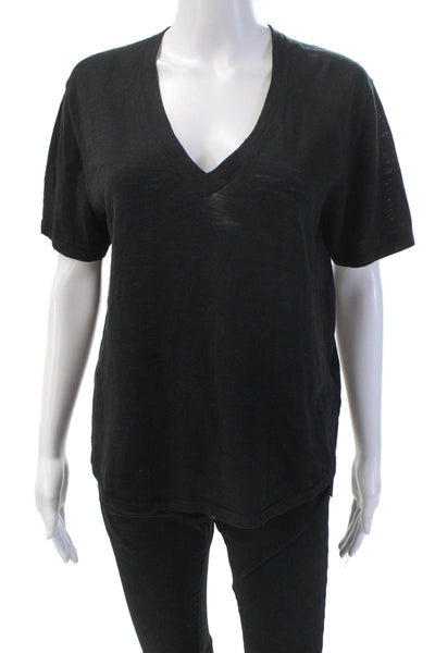 No Name Womens Short Sleeves V Neck Pullover Sweater Black Cotton Size Medium