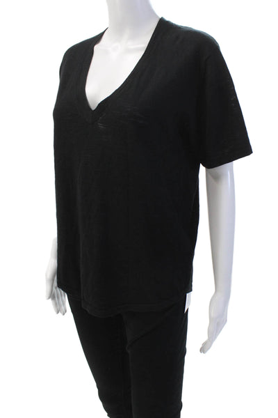 No Name Womens Short Sleeves V Neck Pullover Sweater Black Cotton Size Medium