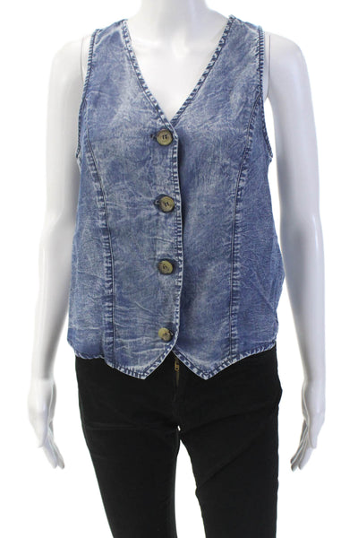 Red Haute Womens Chambray Button Down Vest Blouse Blue Size Extra Small