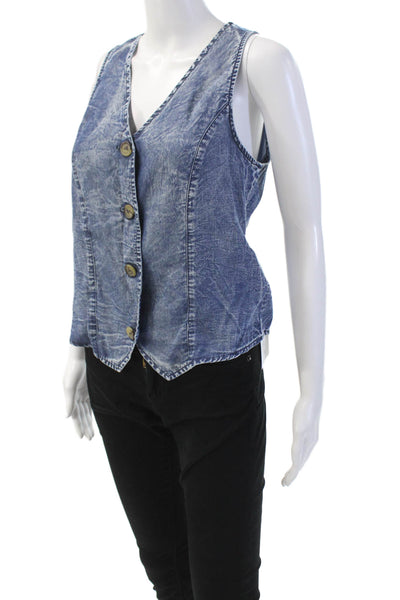 Red Haute Womens Chambray Button Down Vest Blouse Blue Size Extra Small