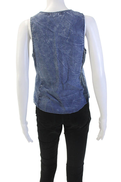 Red Haute Womens Chambray Button Down Vest Blouse Blue Size Extra Small