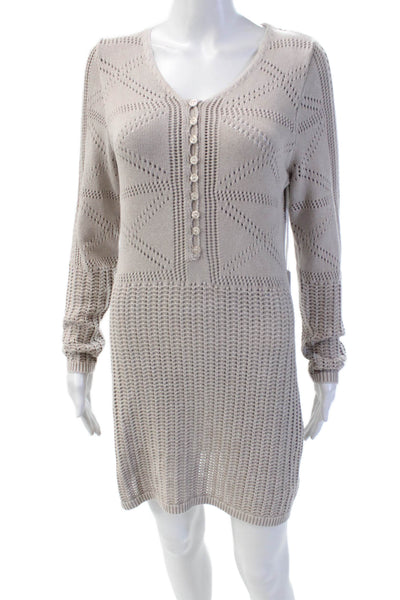 YFB Womens Long Sleeves V Neck A Line Sweater Dress Beige Cotton Size Small