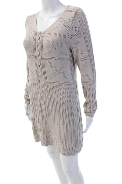 YFB Womens Long Sleeves V Neck A Line Sweater Dress Beige Cotton Size Small
