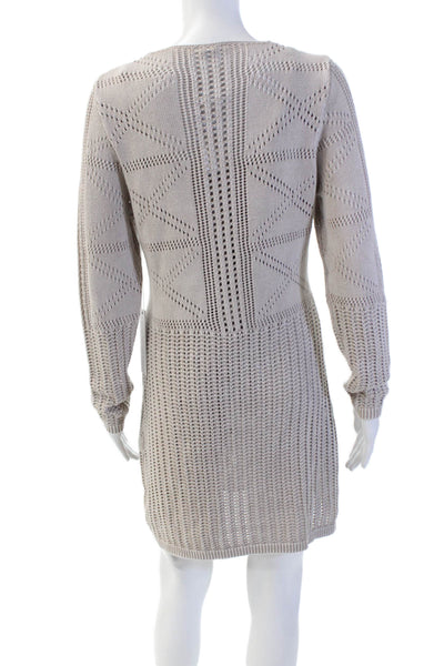 YFB Womens Long Sleeves V Neck A Line Sweater Dress Beige Cotton Size Small