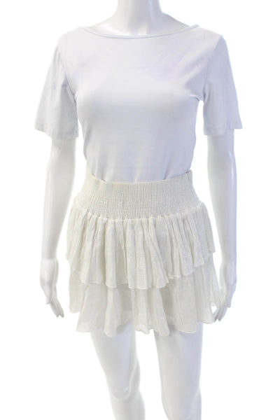 Pop Saint Barth Womens Cotton Metallic Striped Mini Skirt White Size S