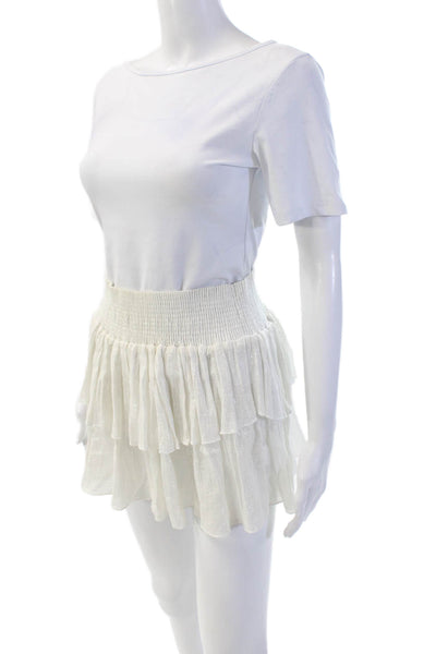 Pop Saint Barth Womens Cotton Metallic Striped Mini Skirt White Size S