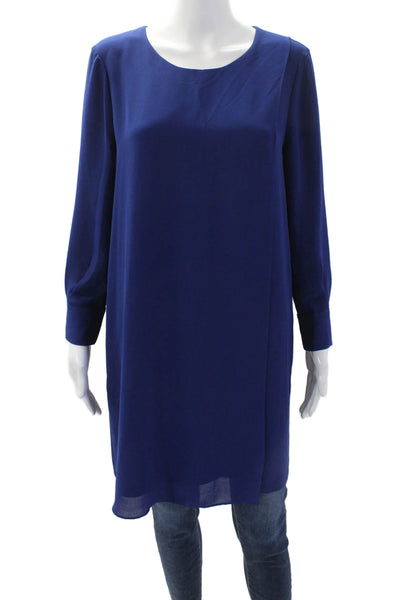 BCBG Max Azria Womens Long Sleeve Split Hem Tunic Blouse Electric Blue Size S