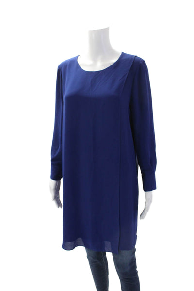 BCBG Max Azria Womens Long Sleeve Split Hem Tunic Blouse Electric Blue Size S