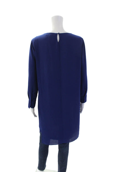 BCBG Max Azria Womens Long Sleeve Split Hem Tunic Blouse Electric Blue Size S