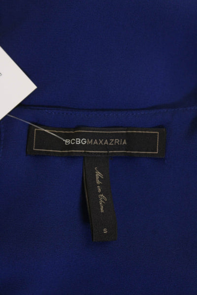 BCBG Max Azria Womens Long Sleeve Split Hem Tunic Blouse Electric Blue Size S