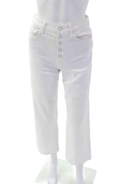 7 For All Mankind Womens Cotton Buttoned Wide-Leg Mid-Rise Jeans White Size 25