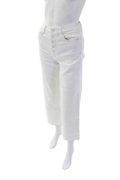 7 For All Mankind Womens Cotton Buttoned Wide-Leg Mid-Rise Jeans White Size 25