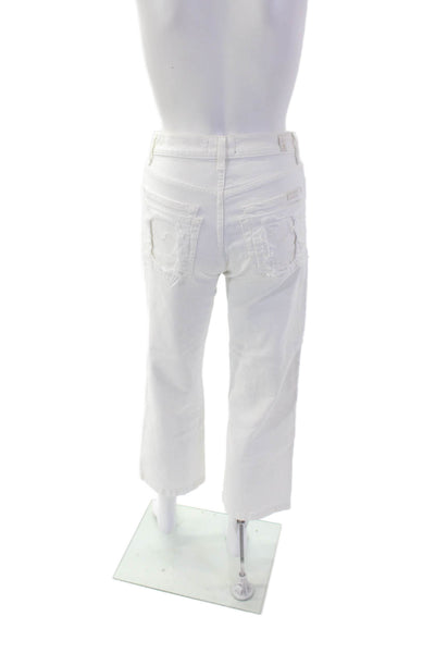 7 For All Mankind Womens Cotton Buttoned Wide-Leg Mid-Rise Jeans White Size 25