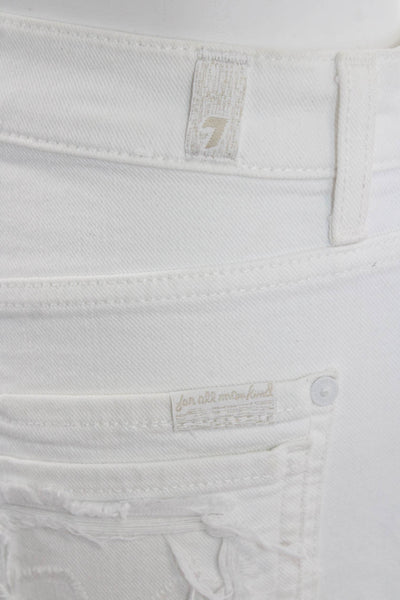 7 For All Mankind Womens Cotton Buttoned Wide-Leg Mid-Rise Jeans White Size 25