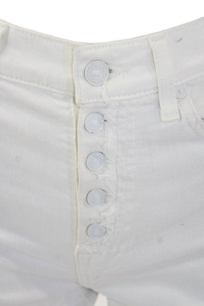 7 For All Mankind Womens Cotton Buttoned Wide-Leg Mid-Rise Jeans White Size 25