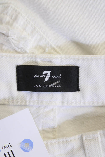 7 For All Mankind Womens Cotton Buttoned Wide-Leg Mid-Rise Jeans White Size 25