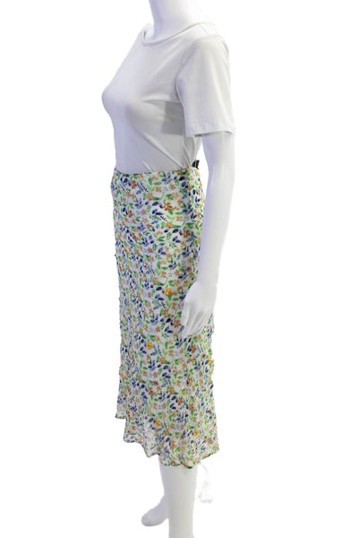 Maeve Anthropologie Womens Textured Rhinestone Floral Print Midi Skirt Green Siz