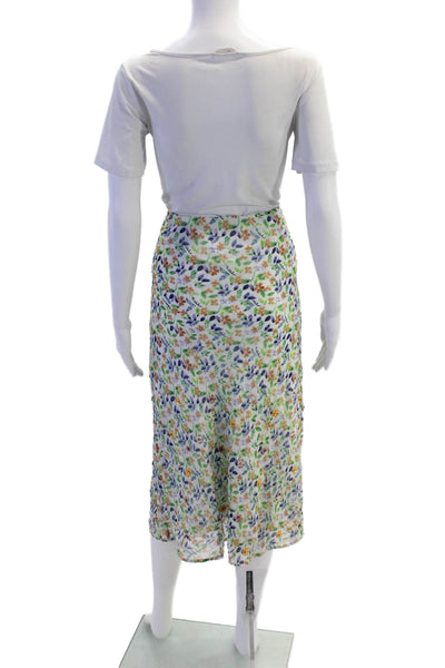 Maeve Anthropologie Womens Textured Rhinestone Floral Print Midi Skirt Green Siz