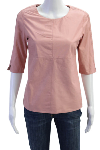 In Transit 2 Womens Leather Crew Neck Short Sleeve Blouse Top Pink Size S