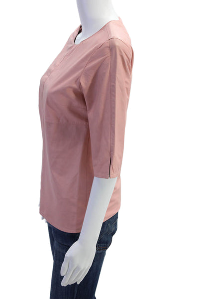 In Transit 2 Womens Leather Crew Neck Short Sleeve Blouse Top Pink Size S