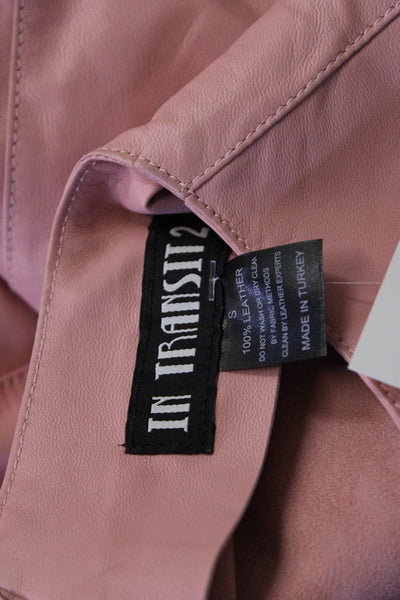 In Transit 2 Womens Leather Crew Neck Short Sleeve Blouse Top Pink Size S