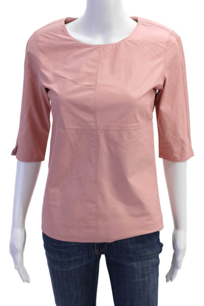 In Transit 2 Womens Leather Crew Neck Short Sleeve Blouse Top Pink Size XS