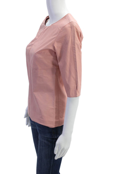 In Transit 2 Womens Leather Crew Neck Short Sleeve Blouse Top Pink Size XS