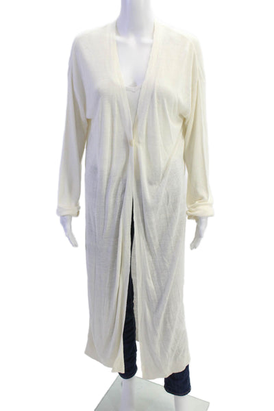 Theory Womens Long Sleeve Open Front Linen Cardigan Sweater White Size Medium