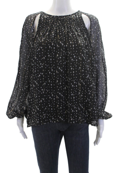 I State Womens Cut-Outs Round Neck Long Sleeves Star Print Blouse Black Size M