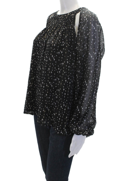 I State Womens Cut-Outs Round Neck Long Sleeves Star Print Blouse Black Size M