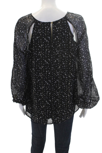 I State Womens Cut-Outs Round Neck Long Sleeves Star Print Blouse Black Size M