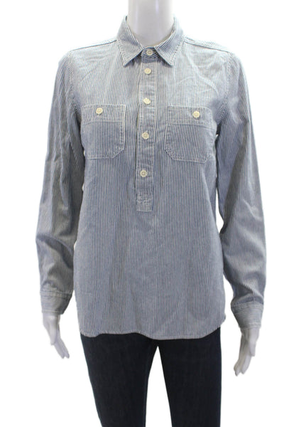 J Crew Women's Collared Long Sleeves Blouse Blue Striped Shirt Size XS