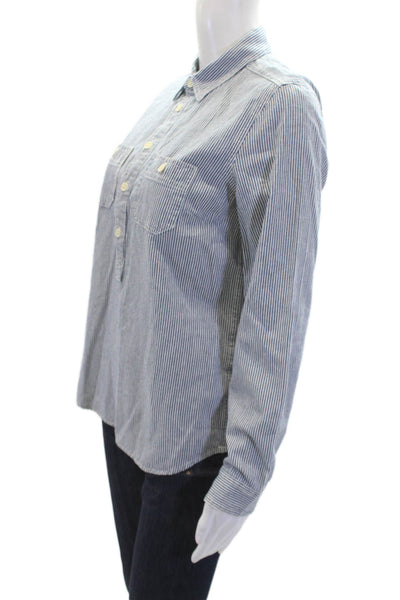 J Crew Women's Collared Long Sleeves Blouse Blue Striped Shirt Size XS