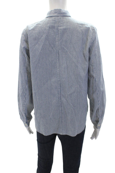 J Crew Women's Collared Long Sleeves Blouse Blue Striped Shirt Size XS