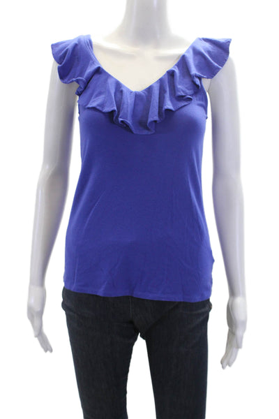 Lilly Pulitzer Women's Scoop Neck Ruffle Sleeveless Tank Top Blue Size XXS