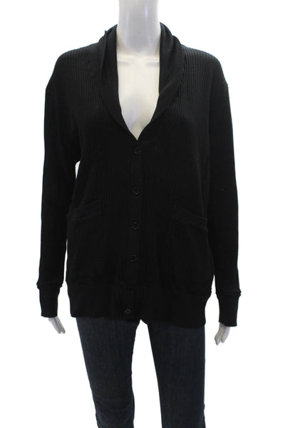 Stateside Women's Long Sleeves Button Ribbed Cardigan Sweater Black Size M