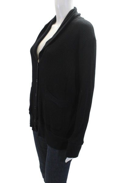 Stateside Women's Long Sleeves Button Ribbed Cardigan Sweater Black Size M