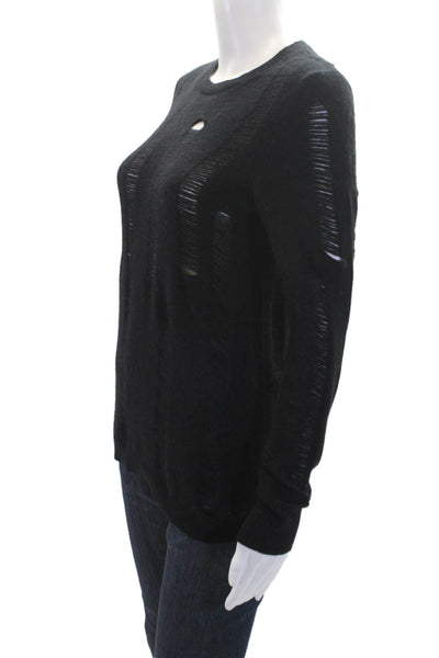 Aqua Cashmere Women's Long Sleeves Distress Cashmere Sweater Black Size XS