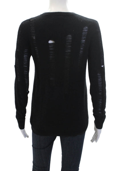 Aqua Cashmere Women's Long Sleeves Distress Cashmere Sweater Black Size XS