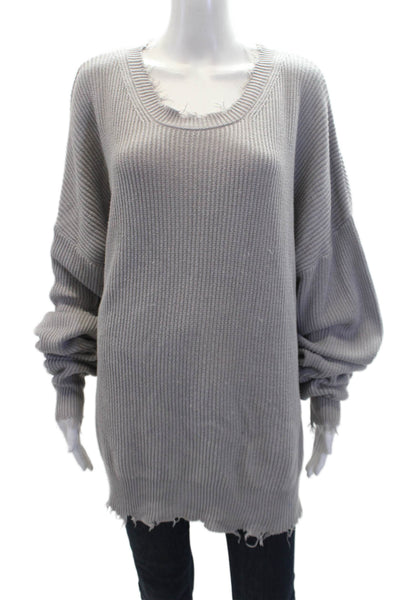 Designer Women's Long Sleeves Distress Oversized Pullover Sweater Gray Size XS