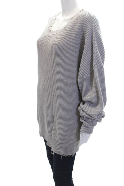 Designer Women's Long Sleeves Distress Oversized Pullover Sweater Gray Size XS