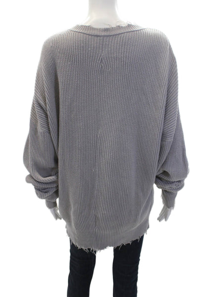 Designer Women's Long Sleeves Distress Oversized Pullover Sweater Gray Size XS