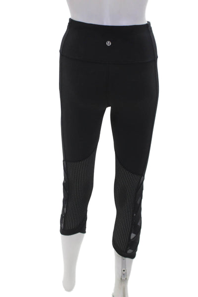 Lululemon Womens Crossed Sheer Panel Detail Athletic Leggings Black Size XS