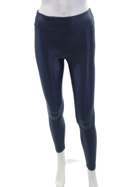 Koral Womens High Waisted Wet Look Stretch Leggings Solid Blue Size XS