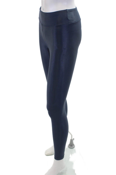 Koral Womens High Waisted Wet Look Stretch Leggings Solid Blue Size XS