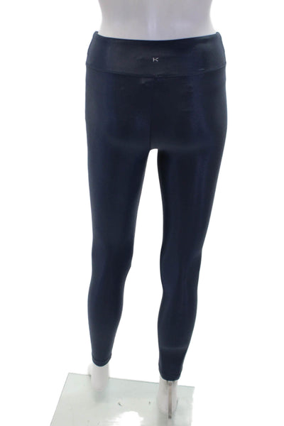 Koral Womens High Waisted Wet Look Stretch Leggings Solid Blue Size XS