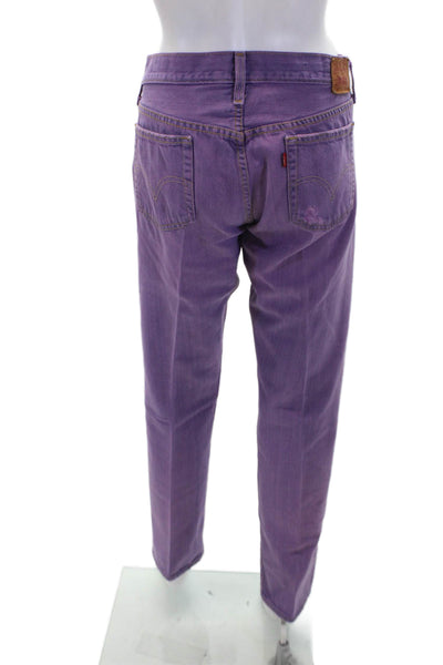 Levis Womens Zipper Fly High Rise Pleated Straight Leg Jeans Purple Size 28
