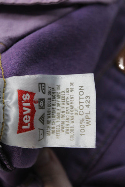 Levis Womens Zipper Fly High Rise Pleated Straight Leg Jeans Purple Size 28